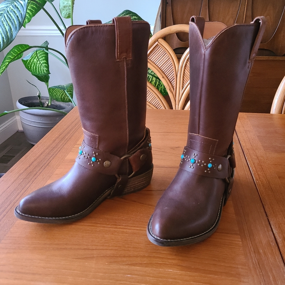 Dingo Chocolate Brown Leather Cowboy Boots size 6.5